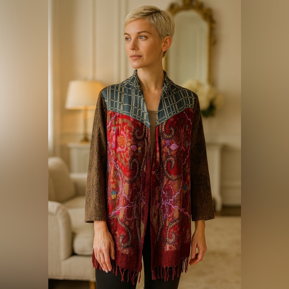 Soft Surroundings 100% Wool Patchwork Embroidered… - image 1